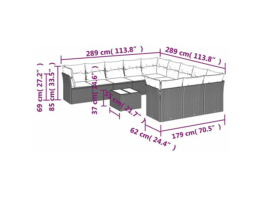 Salon de jardin avec coussins 12 pcs gris clair résine tressée