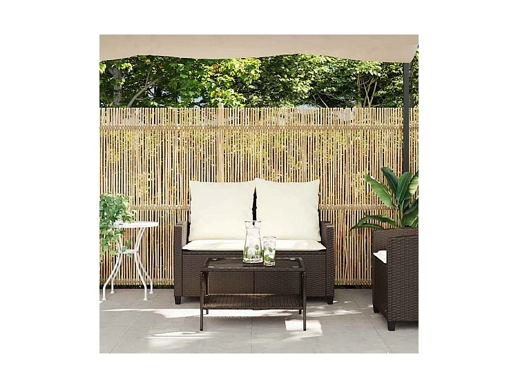 Canapé de jardin 2 places coussins table marron résine tressée