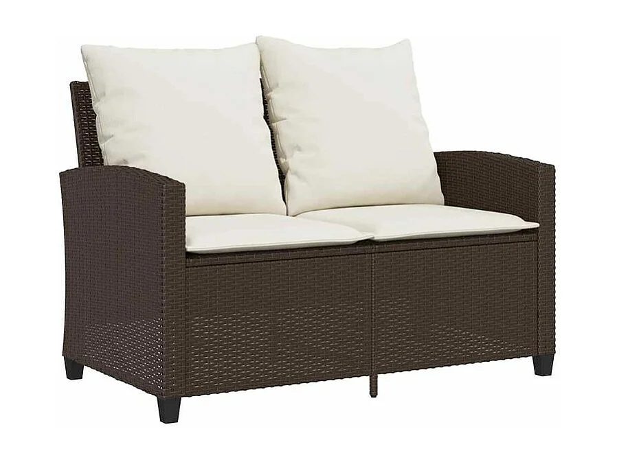 Canapé de jardin 2 places coussins table marron résine tressée