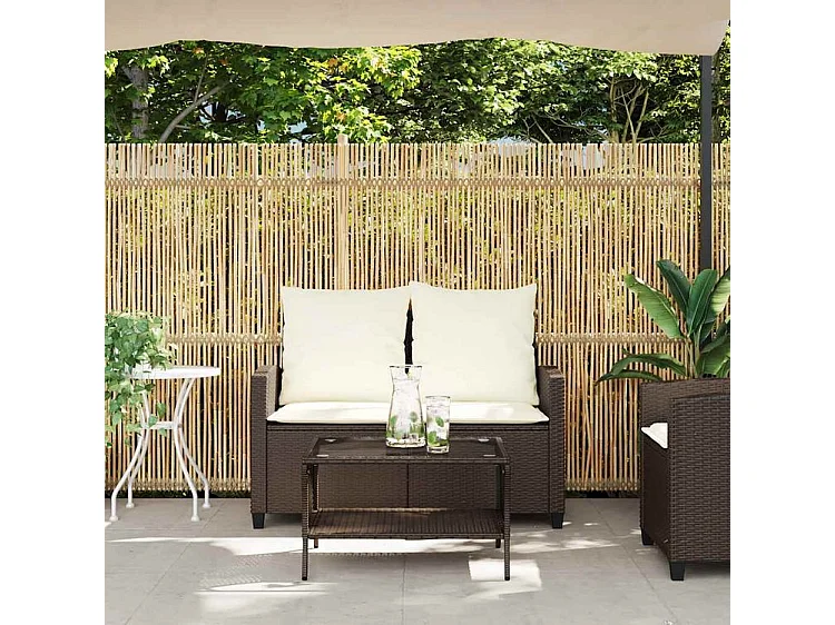 Canapé de jardin 2 places coussins table marron résine tressée