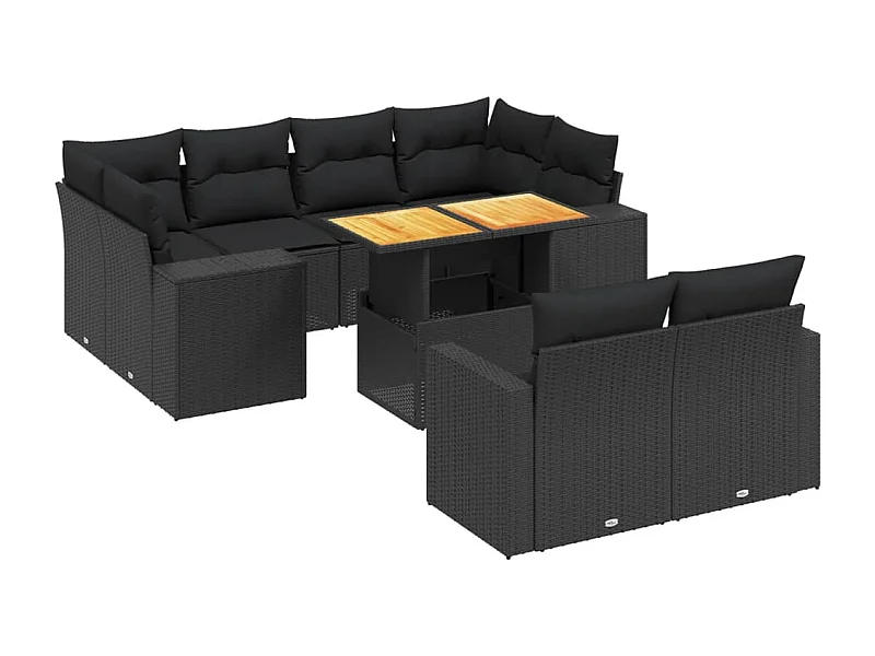 Salon de jardin 11 pcs avec coussins noir résine tressée