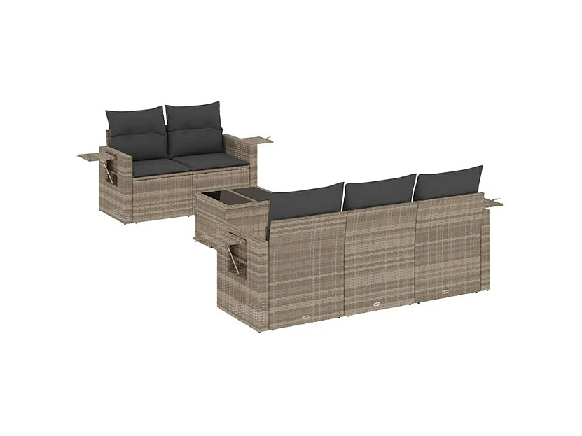 Salon de jardin 6 pcs avec coussins gris clair résine tressée