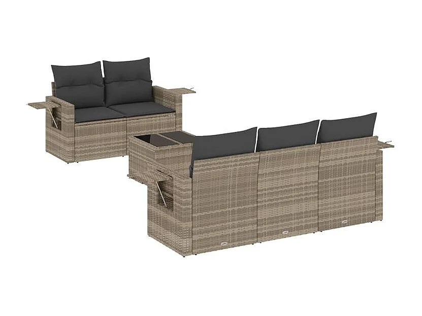 Salon de jardin 6 pcs avec coussins gris clair résine tressée