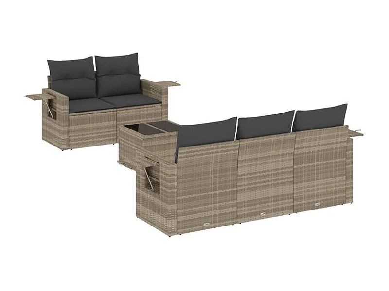 Salon de jardin 6 pcs avec coussins gris clair résine tressée