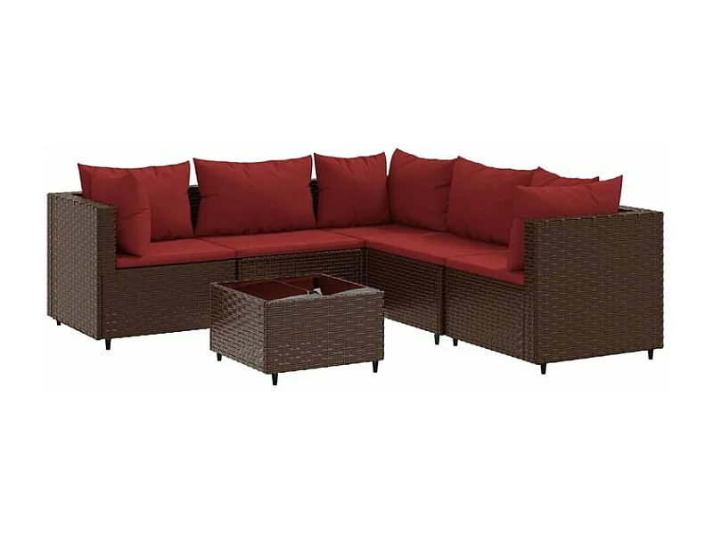 Salon de jardin 6 pcs avec coussins Marron Résine tressée