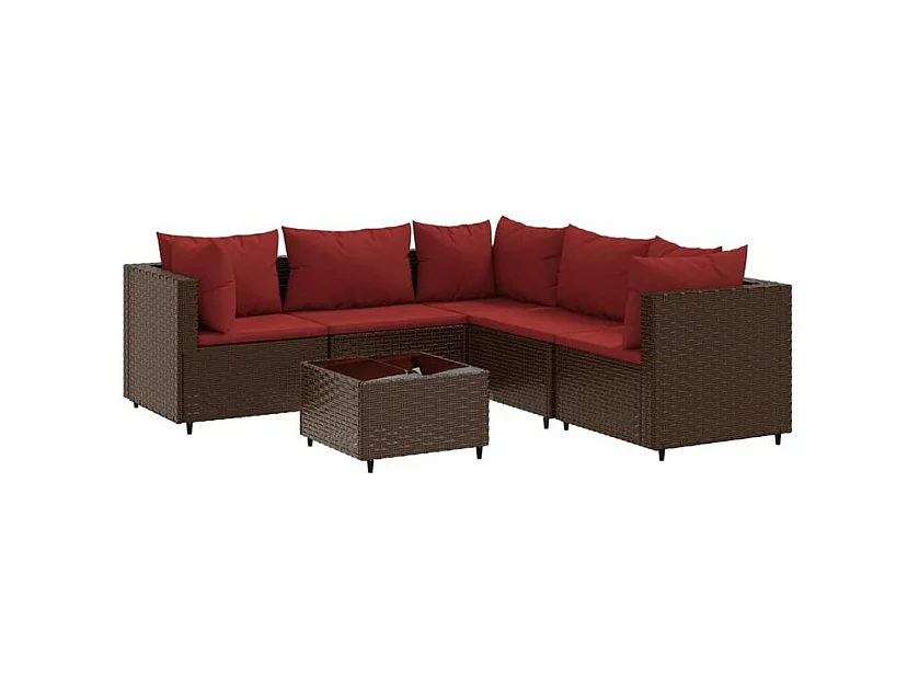 Salon de jardin 6 pcs avec coussins Marron Résine tressée
