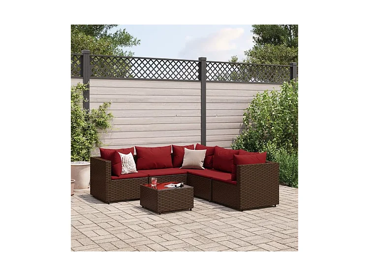 Salon de jardin 6 pcs avec coussins Marron Résine tressée