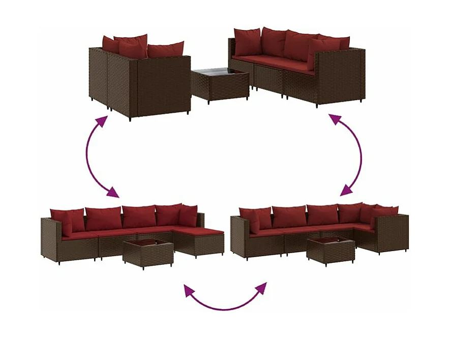 Salon de jardin 6 pcs avec coussins Marron Résine tressée