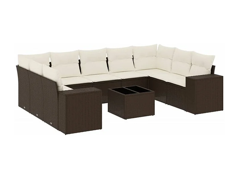 Salon de jardin 10 pcs avec coussins marron résine tressée