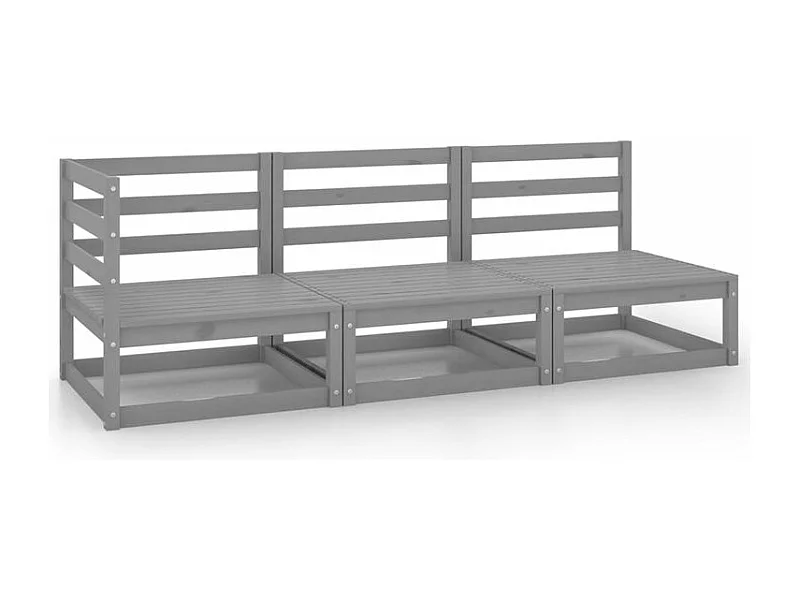 Salon de jardin 3 pcs gris bois de pin massif