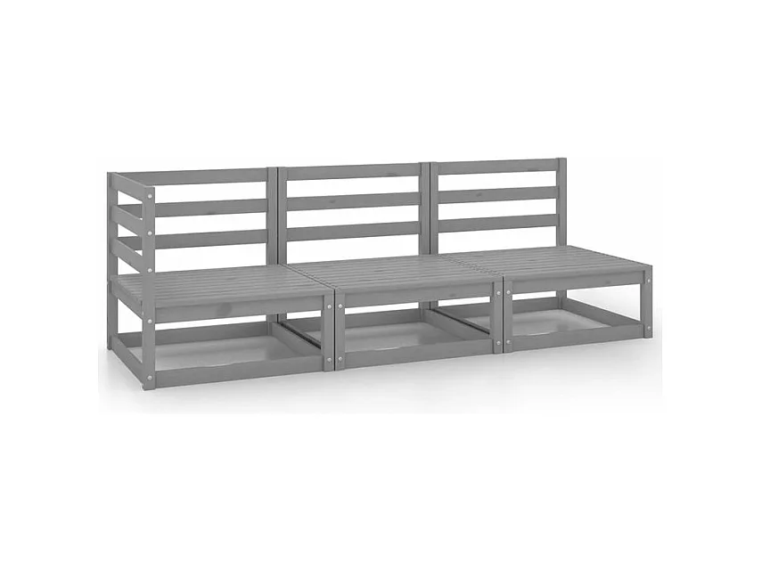 Salon de jardin 3 pcs gris bois de pin massif