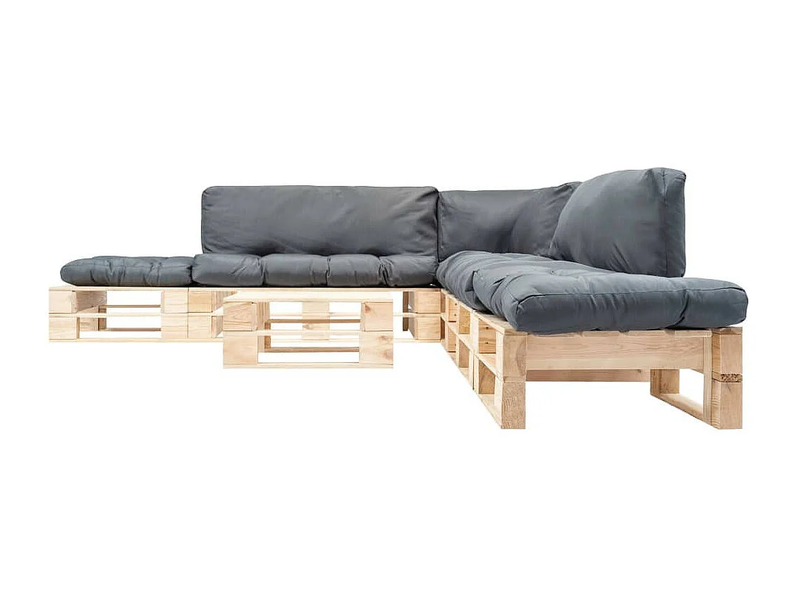 Canapés de jardin palette 6 pcs avec coussins gris Bois 5