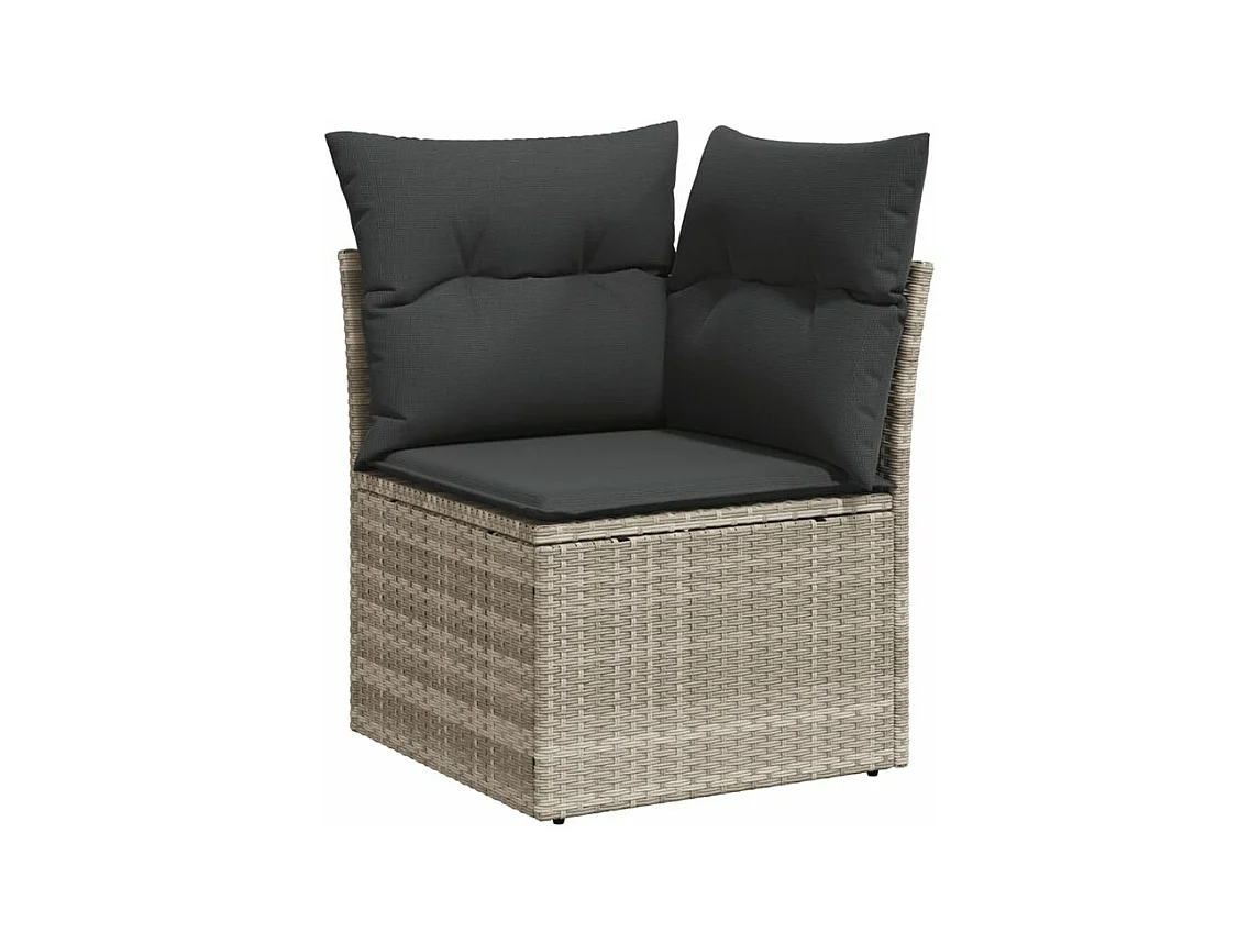 Canapé d'angle de jardin et coussins gris clair résine tressée