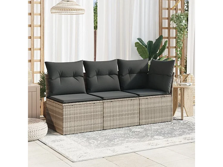 Canapé d'angle de jardin et coussins gris clair résine tressée