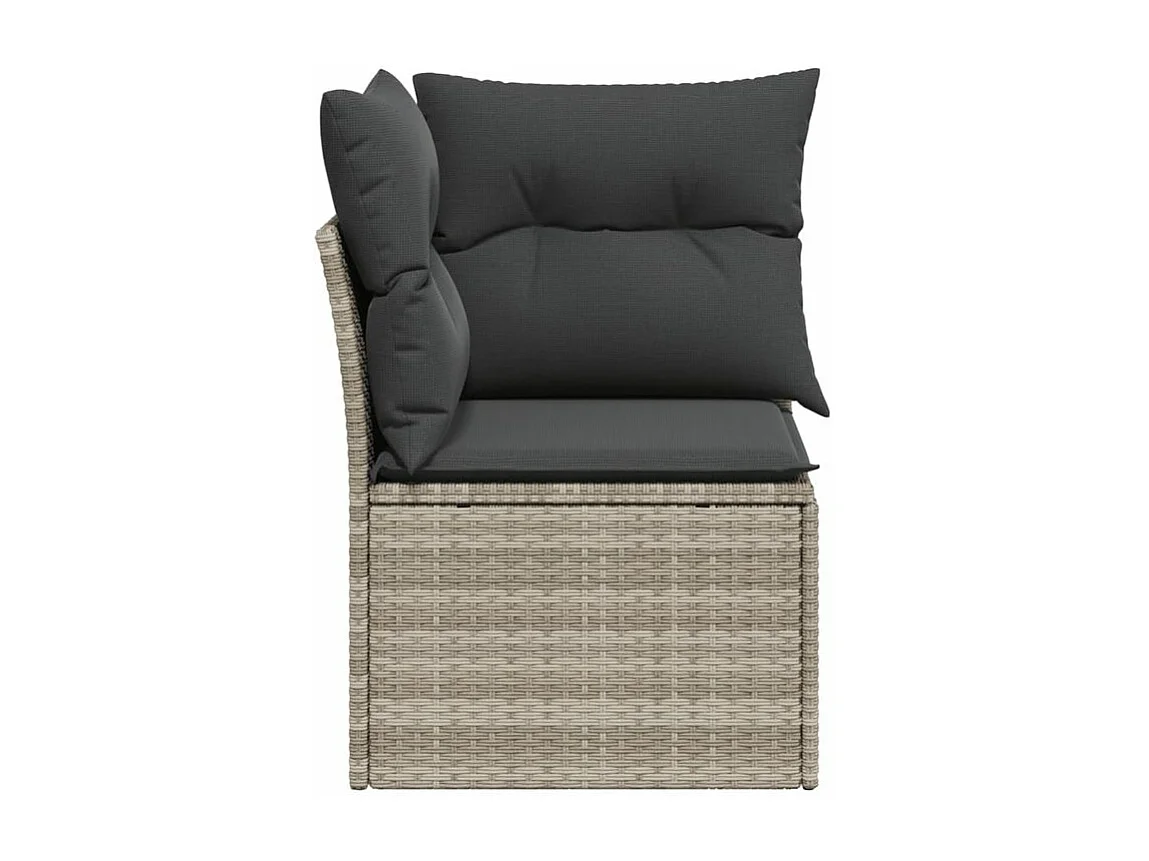 Canapé d'angle de jardin et coussins gris clair résine tressée