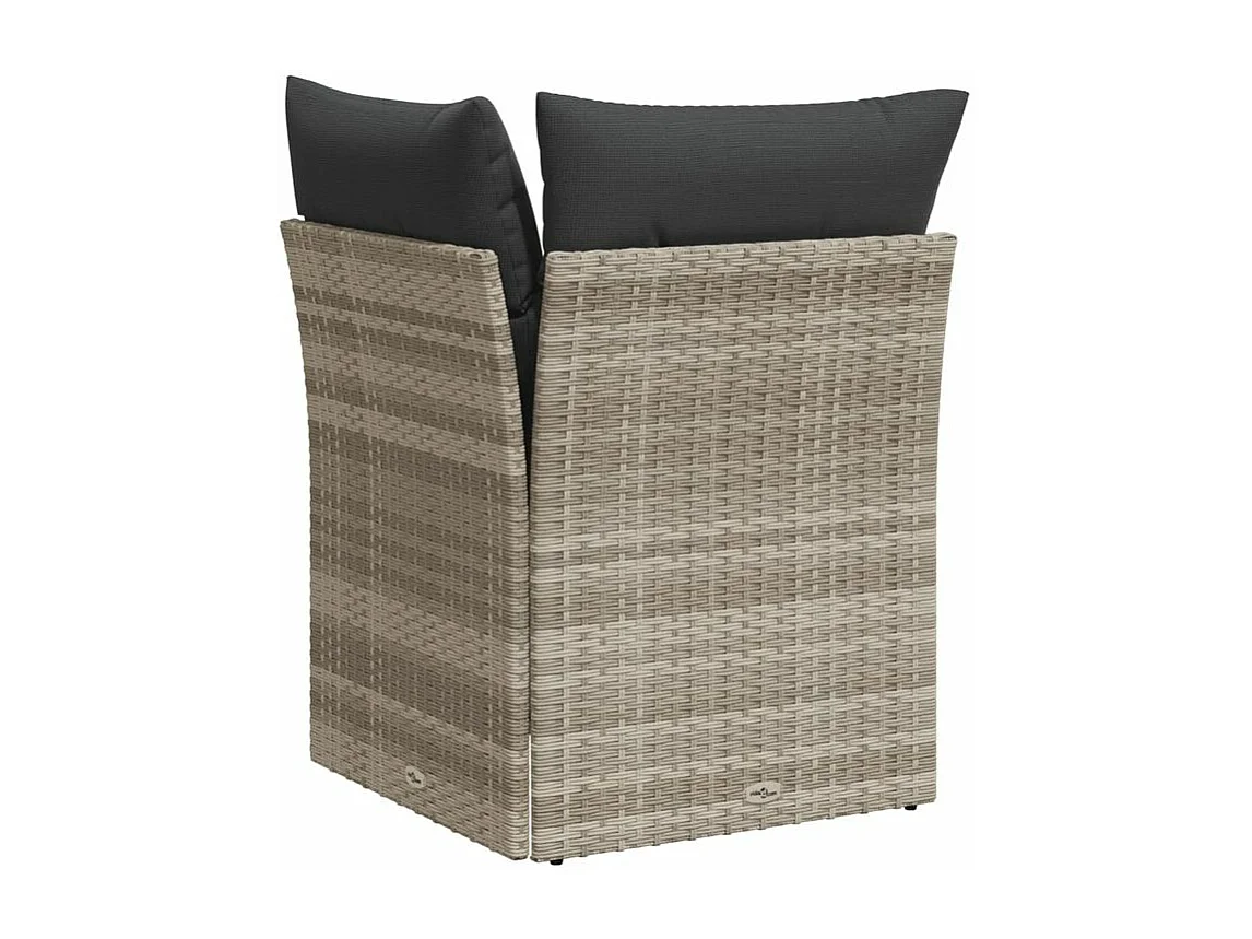 Canapé d'angle de jardin et coussins gris clair résine tressée