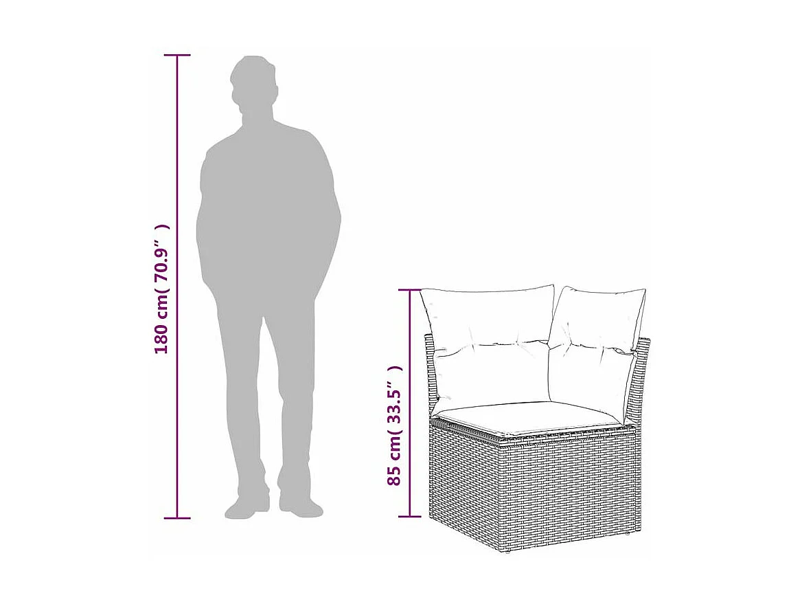 Canapé d'angle de jardin et coussins gris clair résine tressée