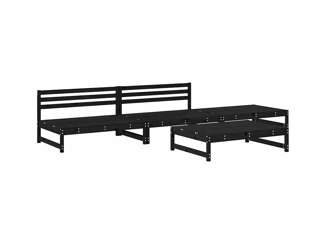 Salon de jardin 4 pcs noir bois massif de pin