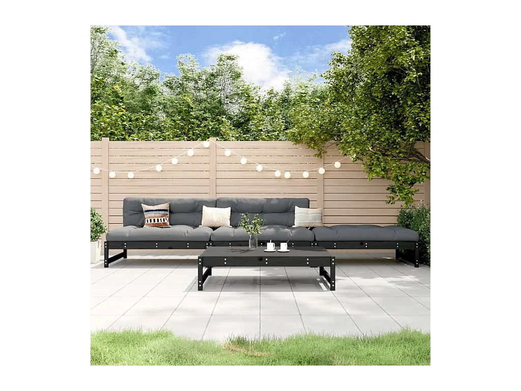 Salon de jardin 4 pcs noir bois massif de pin