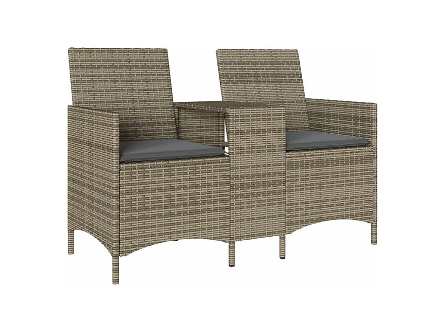 Canapé de jardin 2 places avec table et coussins résine tressée