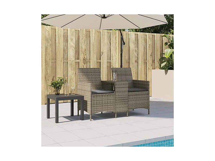 Canapé de jardin 2 places avec table et coussins résine tressée