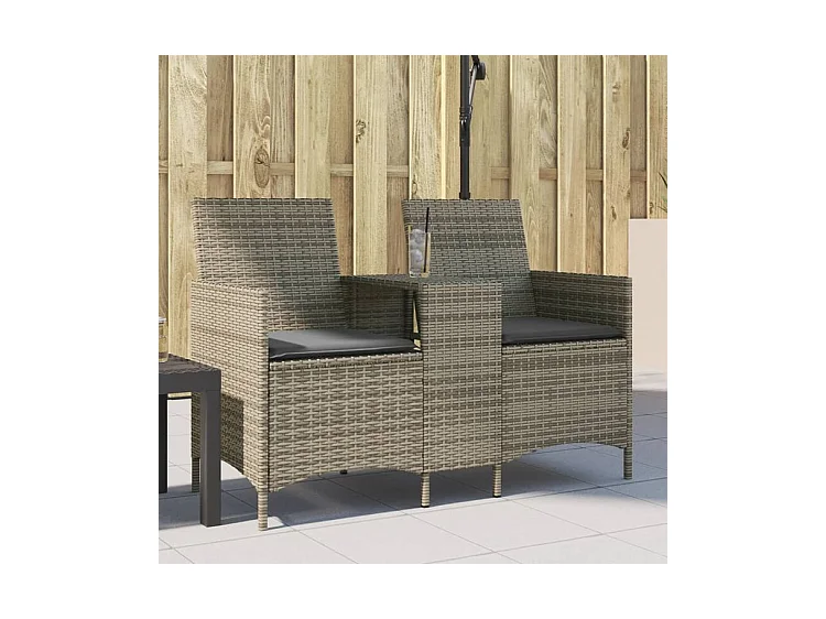 Canapé de jardin 2 places avec table et coussins résine tressée