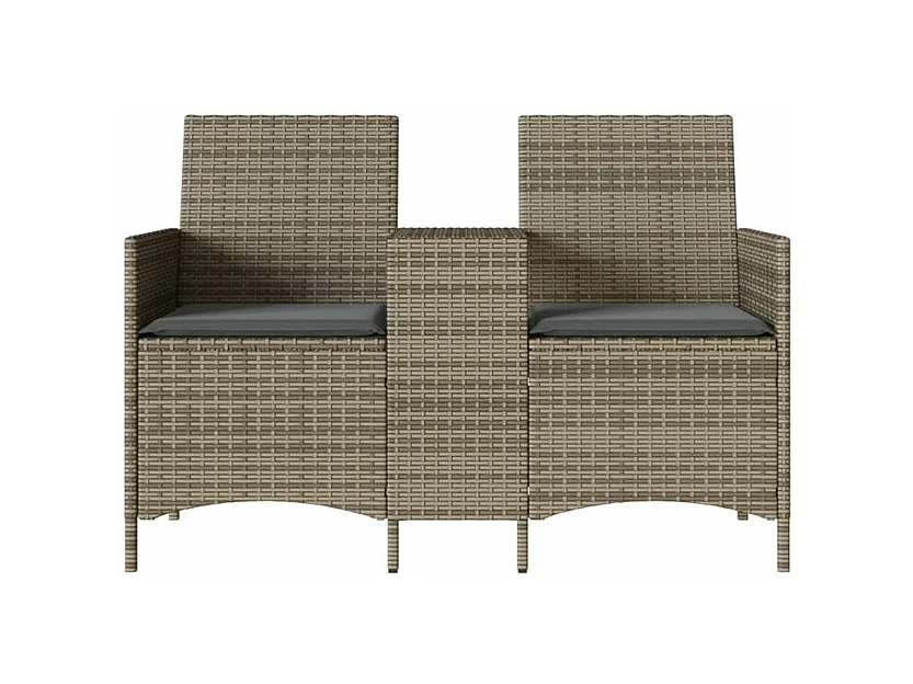 Canapé de jardin 2 places avec table et coussins résine tressée