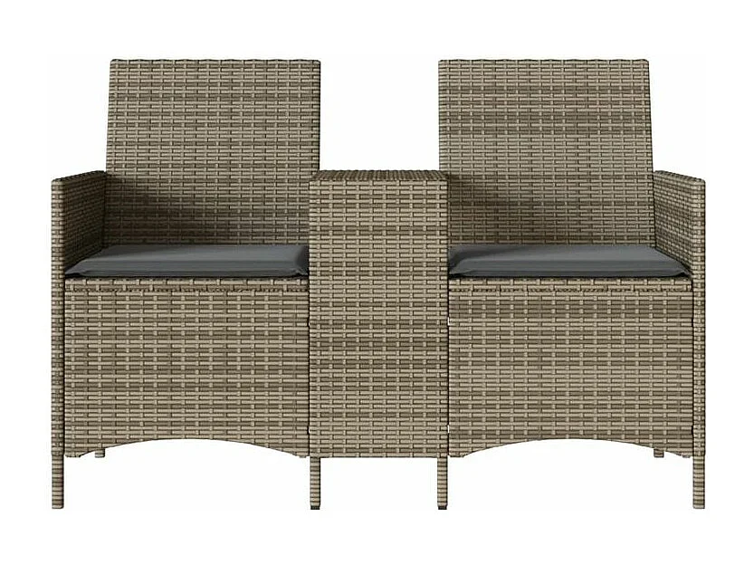 Canapé de jardin 2 places avec table et coussins résine tressée