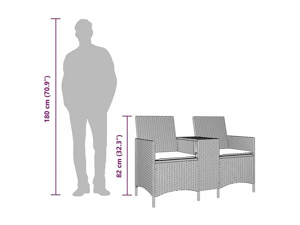 Canapé de jardin 2 places avec table et coussins résine tressée