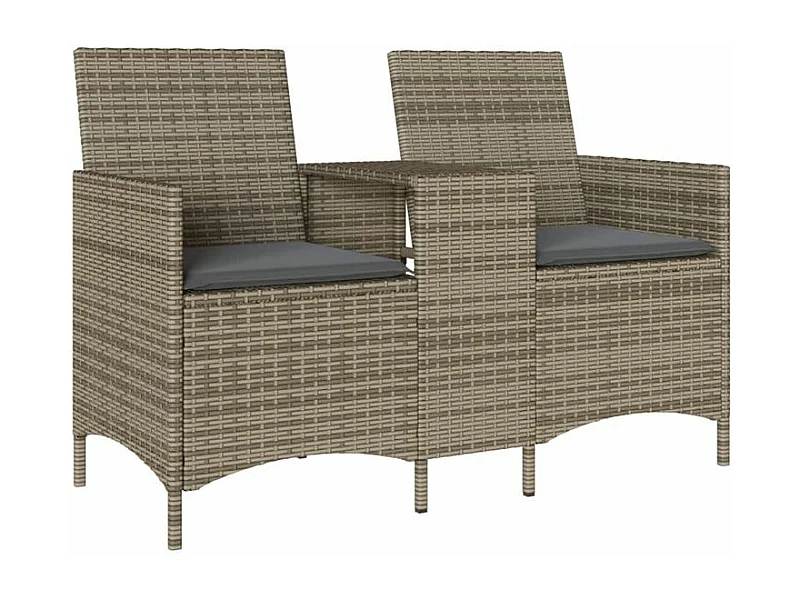 Canapé de jardin 2 places avec table et coussins résine tressée