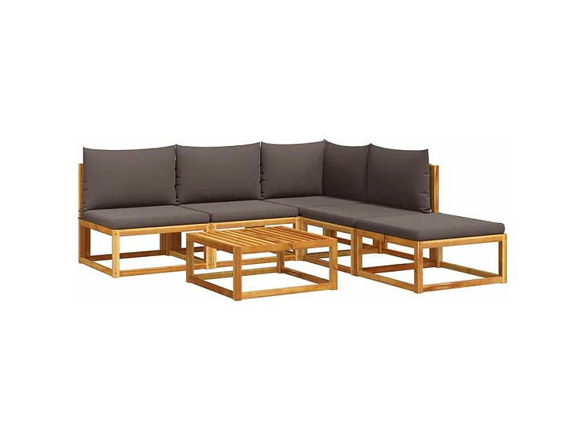 Salon de jardin avec coussins 6 pcs bois d'acacia solide