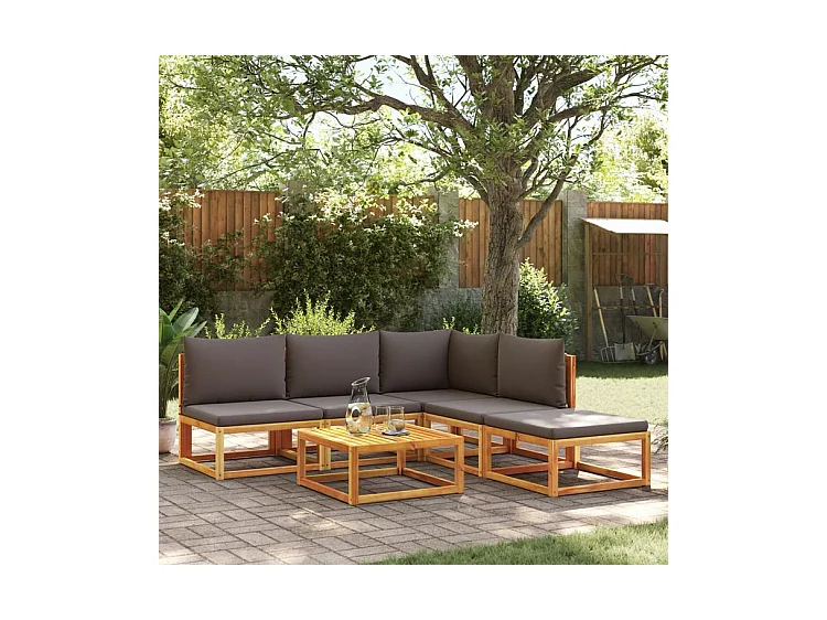 Salon de jardin avec coussins 6 pcs bois d'acacia solide