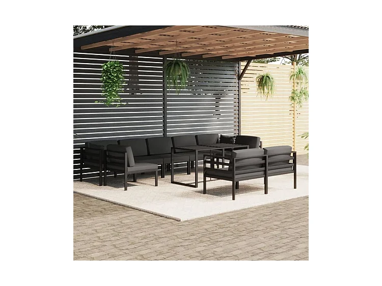 Salon de jardin 10 pcs avec coussins Aluminium Anthracite