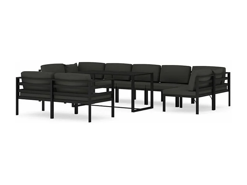 Salon de jardin 10 pcs avec coussins Aluminium Anthracite