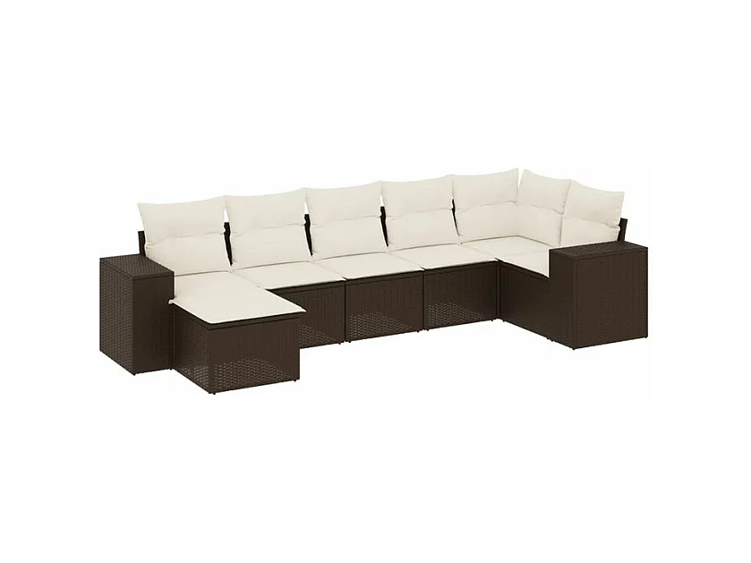 Salon de jardin avec coussins 7 pcs marron résine tressée