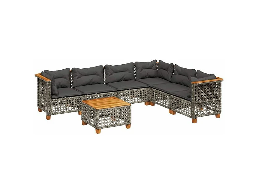 Salon de jardin avec coussins 7 pcs gris résine tressée