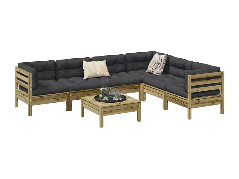 Salon de jardin 7 pcs avec coussins bois de pin imprégné