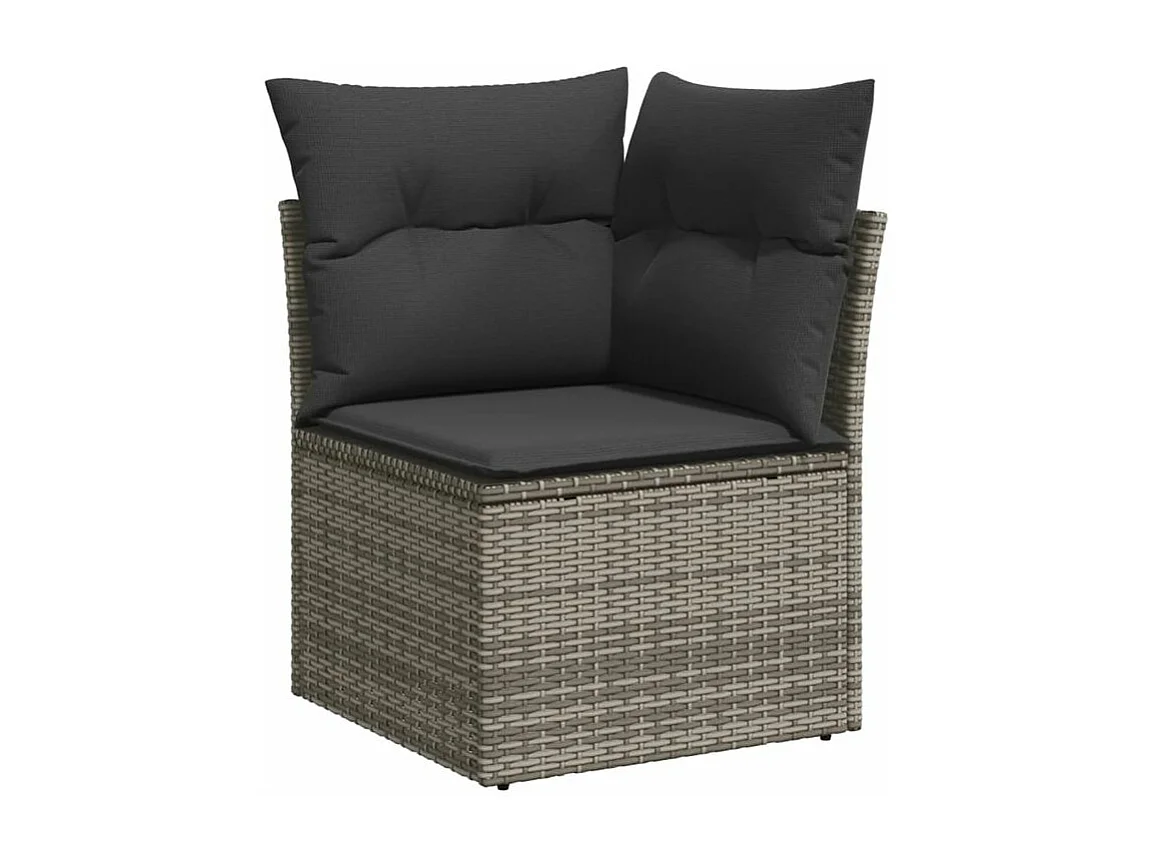 Salon de jardin 6 pcs avec coussins gris résine tressée