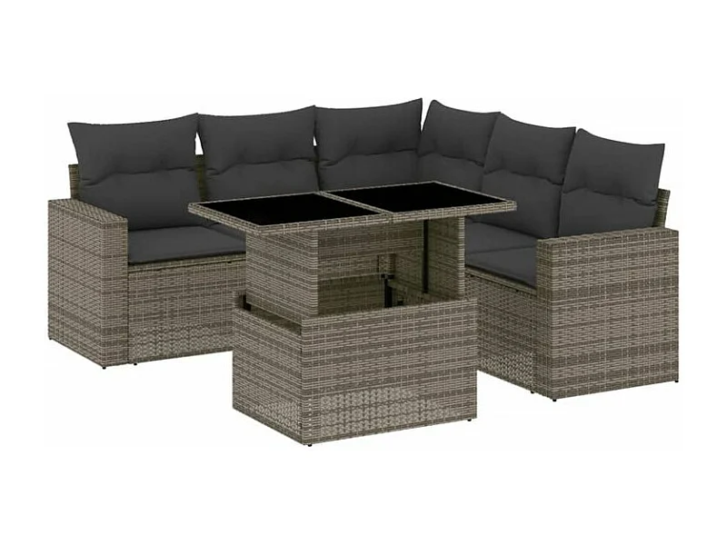 Salon de jardin 6 pcs avec coussins gris résine tressée