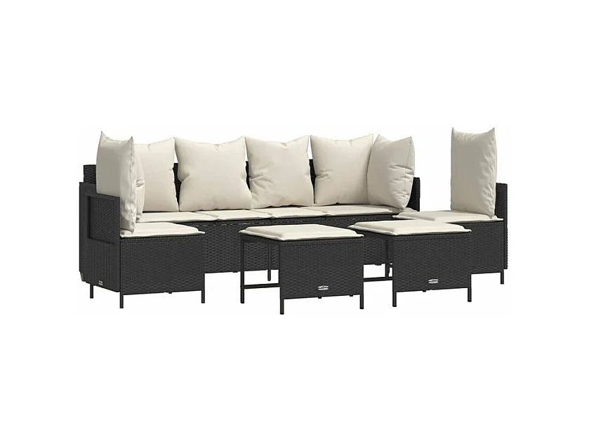 Salon de jardin 5 pcs avec coussins noir résine tressée