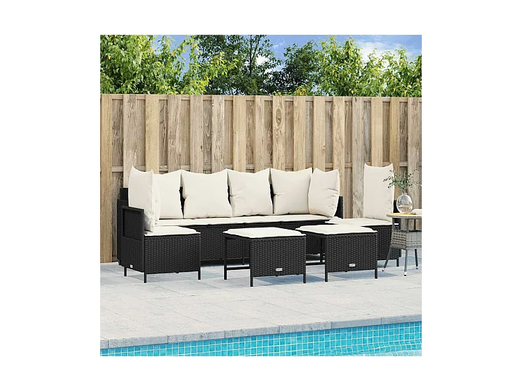 Salon de jardin 5 pcs avec coussins noir résine tressée