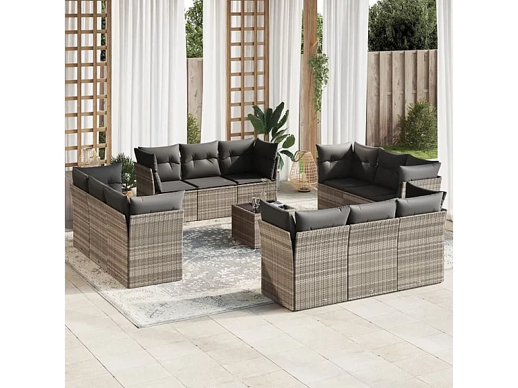 Salon de jardin avec coussins 13 pcs gris clair résine tressée