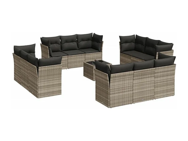 Salon de jardin avec coussins 13 pcs gris clair résine tressée