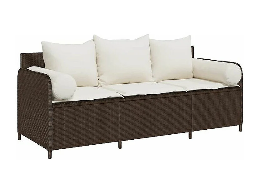 Canapé de jardin avec coussins 3 places brun résine tressée