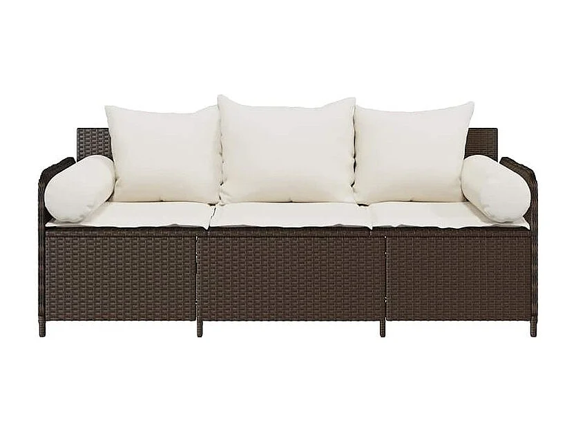 Canapé de jardin avec coussins 3 places brun résine tressée