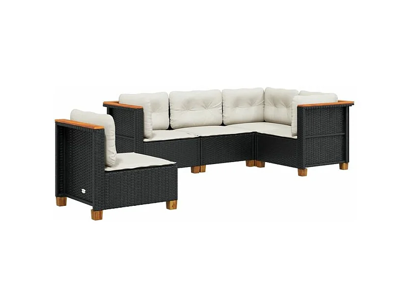 Salon de jardin 5 pcs avec coussins noir résine tressée