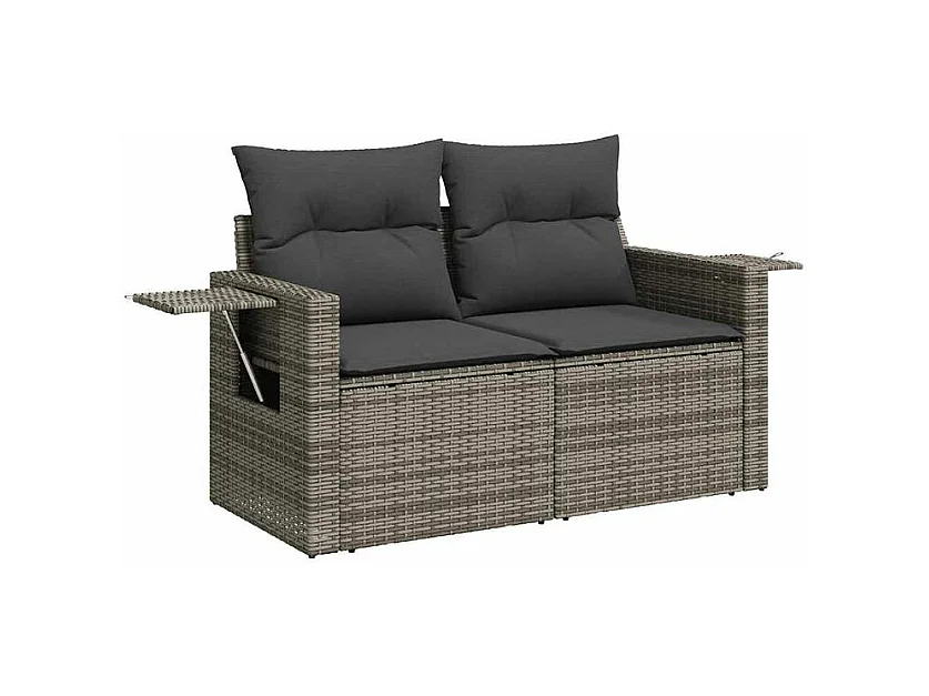 Salon de jardin 8 pcs avec coussins gris résine tressée
