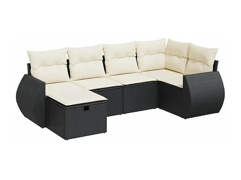 Salon de jardin 6 pcs avec coussins noir résine tressée