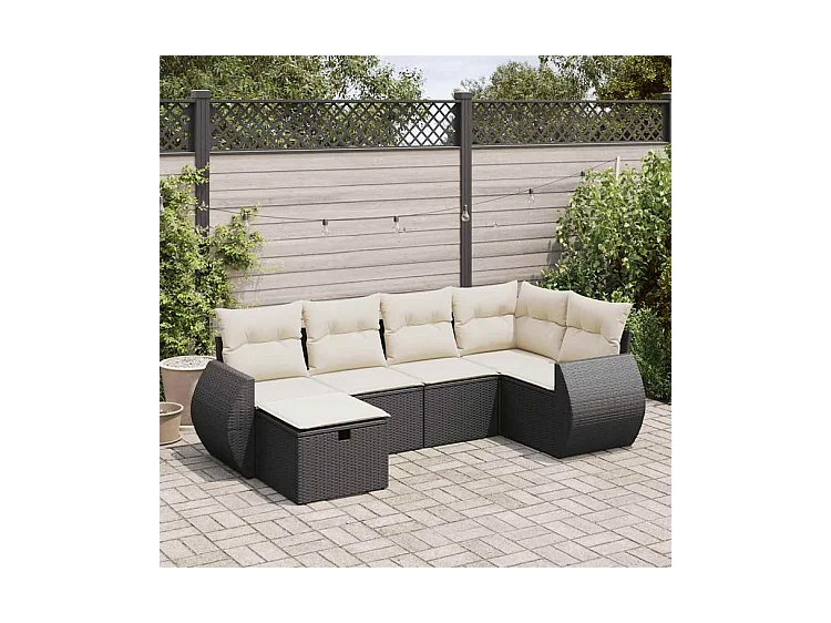 Salon de jardin 6 pcs avec coussins noir résine tressée