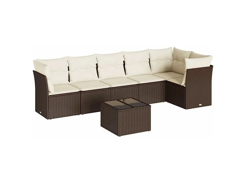 Salon de jardin avec coussins 7 pcs marron résine tressée
